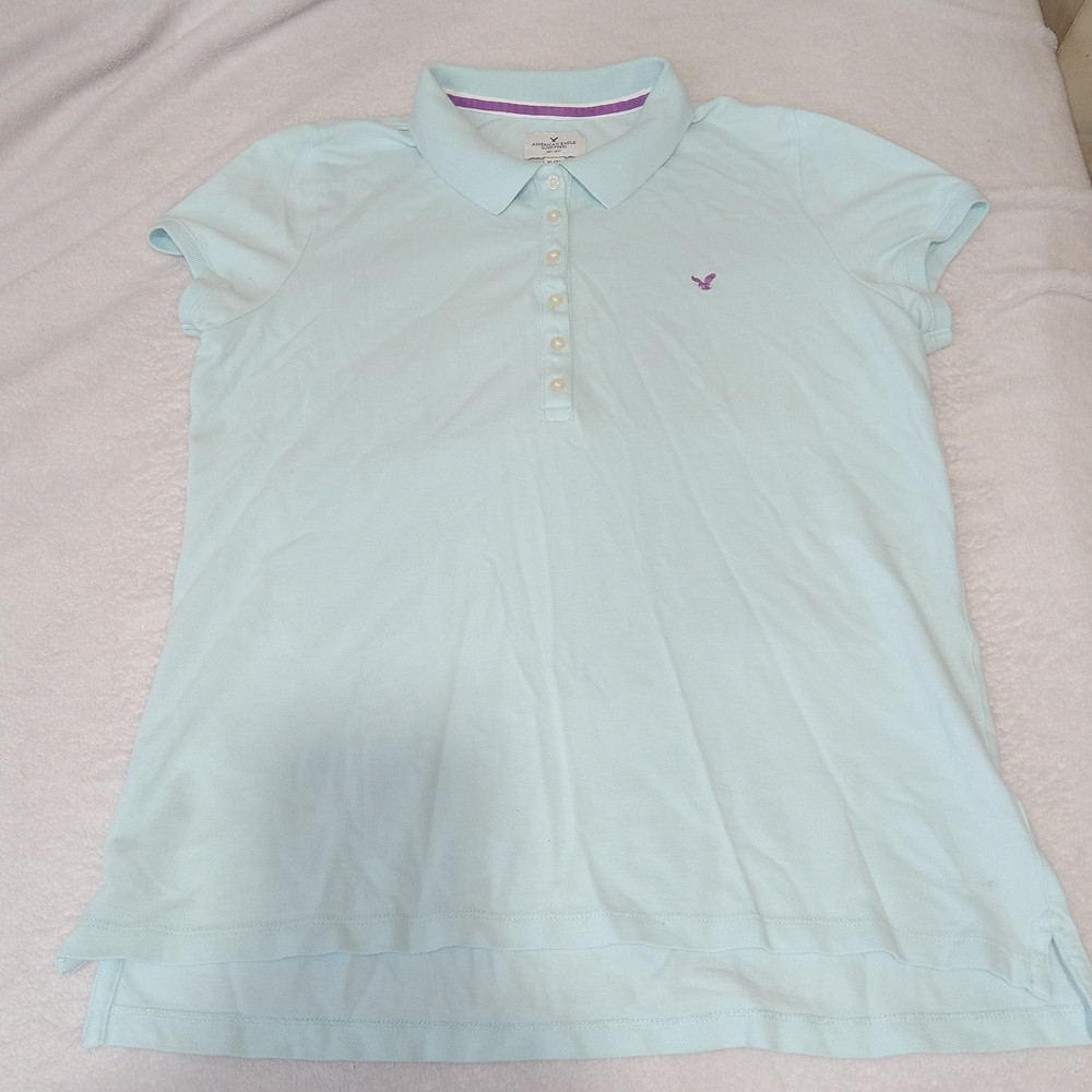 Y2K American Eagle Blue Polo Sz XL Juniors Preppy Casual